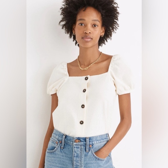 Madewell Tops - Madewell Jacquard Square-Neck Puff-Sleeve Top Antique Cream Size Extra Small